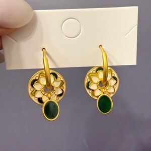 Elegant Gold and Green Floral Earrings